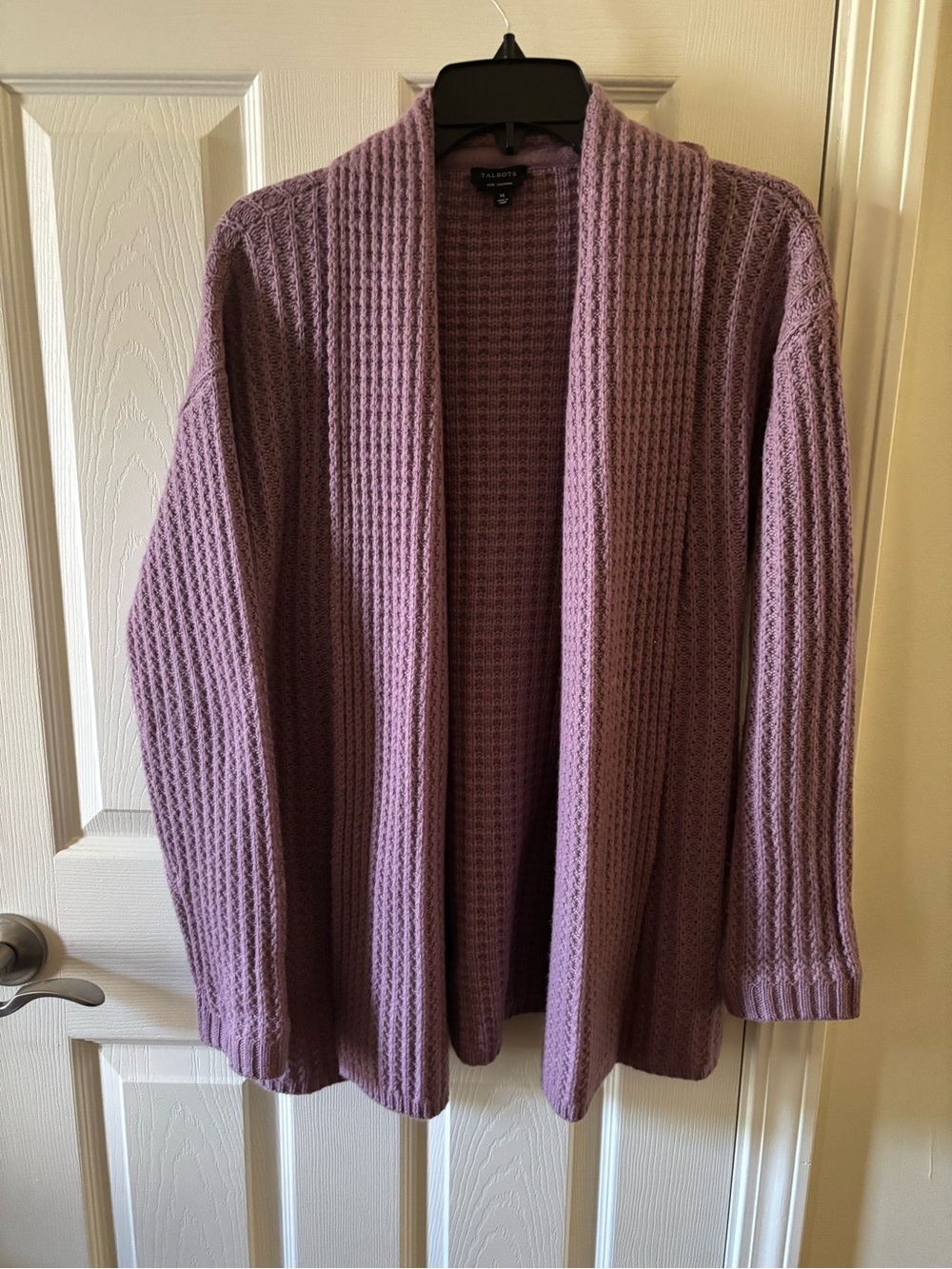 Talbots Lavender Open-Front Waffle Cardigan in cashmere